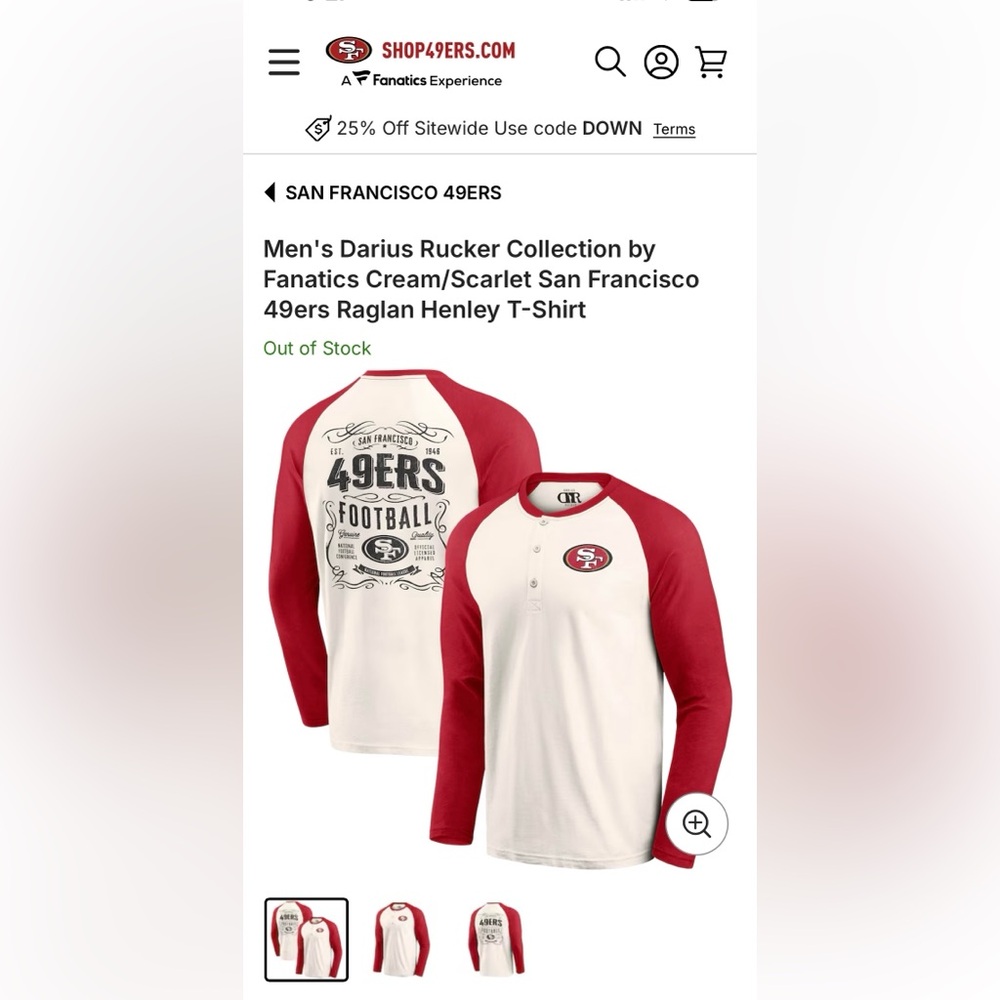 Darius Rucker Collection 49ers Henley Long Sleeve Tee